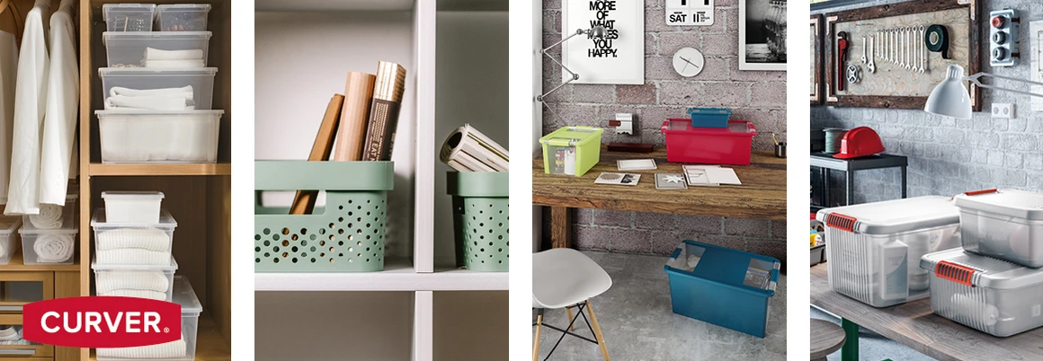 Verschiedene Aufbewahrungsboxen in unterschiedlichen Umgebungen.